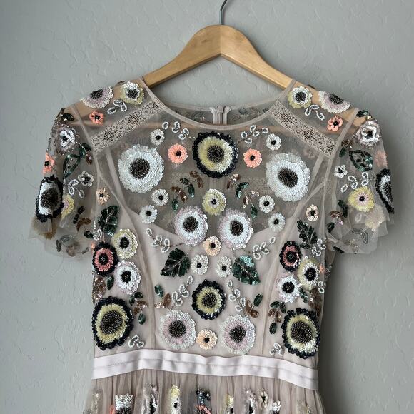 Needle & Thread Dress Woodland Floral Embellished Tulle Pastel Pink Minidress 2 - Picture 4 of 14